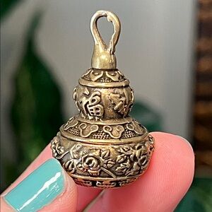 Buddhist Brass Metal Gourd Capsule Trinket Box Miniature Figurine Pendant